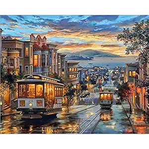 SKUDGEAR Unframed DIY Oil Painting - Paint by Numbers for Kids and Adults Beginners 40cm * 50cm (Busy Street)