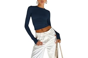 OZYILIAN Damen Crop Tops Rundhals Slim Fit Top T-Shirt Lässige Streetwear