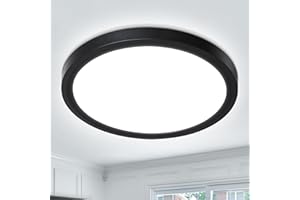 Befurglor LED Ceiling Lights,18W 2000LM Daylight White 5000K, Waterproof IP44, Ø 23cm Small Ceiling Lamp for Living Room, Bedroom, Kitchen, Hallway, Office, Black, 1 Pack