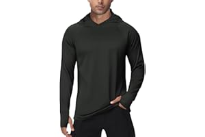 PINSPARK T-Shirt UV pour Homme, t-Shirt de Sport, Protection Solaire UV UPF 50+, Chemise à Manches Longues, Sweat à Capuche avec Trou pour Le Pouce, Rashguard, Respirant, Surf, pêche, randonnée