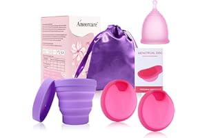 MHDUYEG 3 Pezzi Coppetta Mestruale, Disco Mestruale Coppette Mestruali Menstrual Cup Coppetta Mestruale Morbida, Coppa Mestruale Riusabile Con Tazza Sterilizzante Pieghevole e Custodia Viola