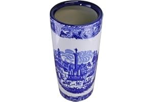 GEKO Umbrella Stand, Vintage Blue & White Townscape Design