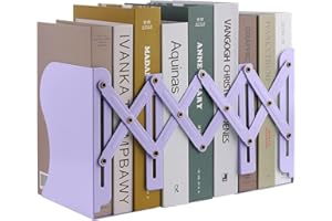 Expandable Metal Bookends, MSDADA Adjustable Book Ends Heavy Duty Book Holder Desktop Book Stand Non-Skid Desk Organizer for Kids Student Home Office School Bookshelf Book Storage (Purple)