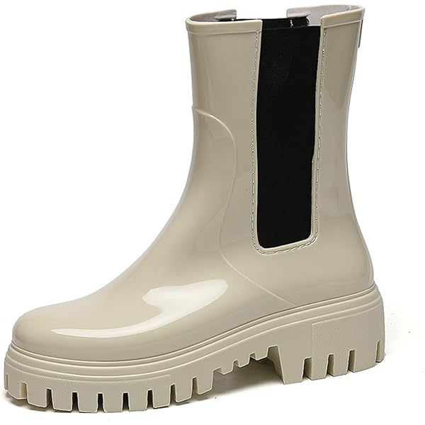 Bottes De Pluie Imperméables Pour Femme - Semelle épaisse - Demi-hauteur - Antidérapantes - Bottes De Pluie Chelsea En Caoutchouc - Couleur Unie - Bottes De Pluie Classiques Et Basses, Noir , 36