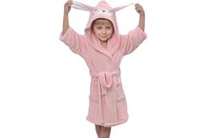 WYTbaby Accappatoio per bambini con cappuccio, morbido pile, per ragazzi e ragazze, 4-14 anni