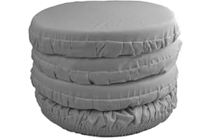 Russo Tessuti Set 6 Cuscini Sedie Rotondi Cucina Coprisedia Elastici Imbottiti Tinta Unita-Grigio