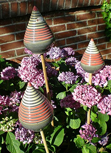 ROSENKUGEL ZAPFEN geringelt KERAMIK H17 handgearbeitet anthrazit Kunstkeramik FROSTFEST - 5