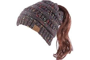 COZYAN Femme Bonnet Queue Messy Chignon Chapeaux Queue de Cheval Chapeaux Trou Bonnet en Tricot Femmes Bonnet d'hiver avec Trou pour Queue de Cheval