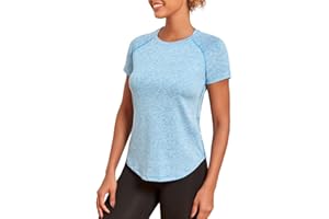 Jlowesun Women's Long Gym Shirts, Short Sleeve Lightweight Moisture Wicking Quick Dry Back Mesh Loose Fit Sports Tops for Ladies