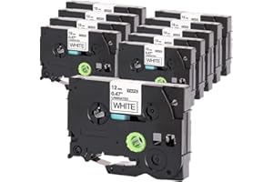 Cinta de etiquetas Molabel compatible con Brother TZe-231, 12 mm (0.47") negro sobre blanco laminado, para máquinas de etiquetar P-Touch PT-D210, D220, H110, D410, P710BT, H111, 1070, paquete de 10