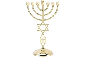 IMIKEYA Hanukkah Menorah - Portavelas judío, 7 ramas, candelabro del Mesías, decoración de Tierra Santa, dorado