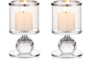 Sziqiqi Portacandele a Colonna in Cristallo, Set di 2 Candelieri in Vetro Trasparente, Candelabri Centro Tavola Moderno per Soggiorno Matrimonio Porta Candele per Decorazione Natalizia, Argento