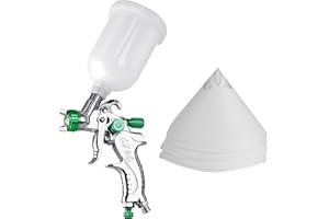 ROIIKETU HVLP Gravity Paint Spray Gun, Air Paint Sprayer Mini Paint Gun with 20Pcs Paint Filter Strainers Paper,0.8/1.0mm Nozzle and 300cc Cup Paint Sprayer for Furniture, Fence, Car Painting (1.0MM, Green)