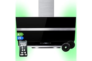 KKT KOLBE Okap wyciągowy 90 cm/Okap ścienny/Stal nierdzewna/Czarne Szkło/WiFi/Automatyczne wyłączanie/Oświetlenie LED RGBW/Dotykowy / HERMES908SM