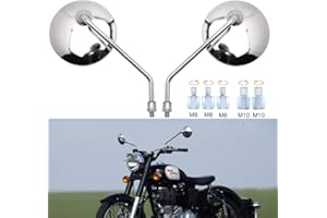 DREAMIZER Retroviseurs moto guidon chromés Rétroviseurs latéraux adaptés aux boulons filetés M8 M10 dans le sens horaire et antihoraire pour scooter Street Bike Cruiser Chopper Sport Bike ATV