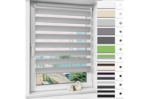 Magiea Store Enrouleur Jour Nuit sans Percage, Rideau Jour Nuit, Protection Solaire, Facile à Installer avec Clips pour Fenêtre ou Porte, Protéger la Vie Privée, 45x180 cm, Gris