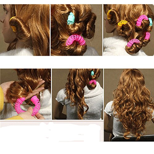 SwirlColor 12 Stück Magie Doughnut Donut Sticks Rollers Kreis Spiral-Plastikhaar Curly Lockenwickler Locken Rolle Ringlets Welle Friseurpflege Frisur Maker DIY Haar-Styling-Werkzeug - 2