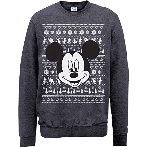 Brands In Limited Mouse Christmas Mickey Head Sudadera, Gris (Dark Heather), Small para Hombre