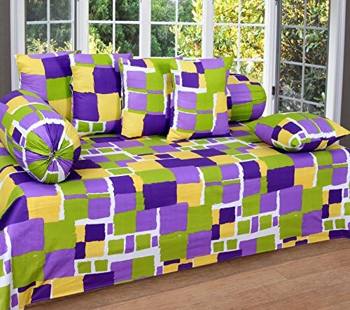 RelaxoLite Diwan Set 100% Cotton Multicolor 104 TC Geometric Abstract Print Home Décor Multicolor Bedsheet With Cushion &amp; Bolster Cover Set