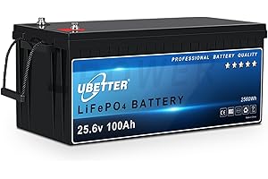 UBETTER 24V 100Ah LiFePO4, Batteria al litio LiFePO4 da 2560Wh, con BMS da 100A, 4000+ cicli di carica Batteria ricaricabile per camper, impianto fotovoltaico, sistema off-grid
