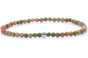 Echtes Unakit Edelstein Armband mit facettierten 3mm Perlen - verschiedene Längen - Heilstein Schutzstein Edelsteinarmband Glücksbringer Talisman Geschenk (Unakit, 18CM)