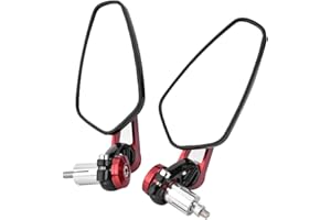 KEENSO Motorcycle Rearview Mirrors, 1 Pair Universal Aluminum Alloy 360° Rotation 7/8" 22mm Motorcycle Handlebar Rearview Mirror Wide Angle Bar End Rearview Side Mirrors(Red)