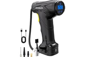 ANCIPURE Tyre Inflator Air Compressor, 6000mAh USB Rechargeable Battery, 150PSI Handheld Pump With LED Light, Auto Shut-off, 3 Nozzles for Car, Bicycle, Motorcycle Tires, Ball