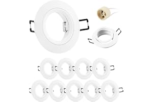 Doughelec 10x Spot Encastrable GU10 Aluminium, Blanc Support Spot Encastrable Cadre De Montage Avec Douille GU10, Rond Spot de Plafond 68mm extra plat Pour LED Lampes, Trou de montage ø60-70mm 230V