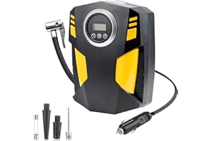 Shoze Digital Tire Inflator with Auto Stop and LED Light Portable Air Compressor for Car Bike Motorcycle Ball and Air Mattress, Yellow,Black