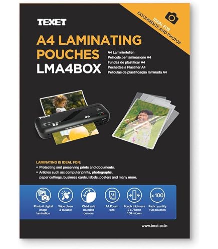 Texet Pochette à Plastifier A3 – 75 Microns – Lot De 25 – Idéale Affichage Légal, Notes, Menus, Check-List – Coins Arrondis, Compatible Toutes Plastifieuses