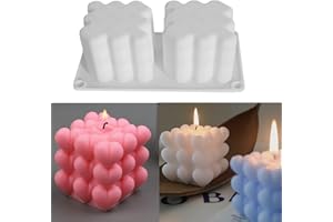 JUMYEE 3D Heart Bubble Cube Silicone Candle Making Molds Cake Decor Fondant Sugarcraft Chocolate Baking Mold Soap Scented Aromatherapy Clay Wax Mould Jelly Ice Cube Tool DIY Resin Handmade Gift Art Craft