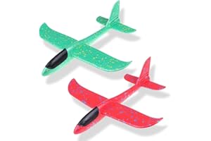 Maigendoo 2 Packs Large Airplane Toy, Foam Plane Gliders, Manual Throwing Foam Plane, Dual Flight Mode Aeroplane Toys for Boys Girls Outdoor Sport Game, Kids Birthday Party Favors, Red Green