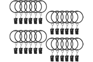 ASTARFAVOR 20 Pezzi Anelli per Tende con Clip,38mm Diametro Interno Metallo Anelli per Tende Gancio Tenda per Tende da Doccia Finestre(nero)