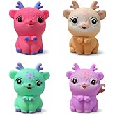 MİNGODAN Geyik Squishy Oyuncak, 3+ Yaş, Pembe Krem Yeşil Mor, 10-12 cm, Pofuduk Esnek Malzeme, Sıkmalı Anti Stres