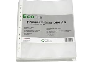 ‎KRANHOLDT Prospekthülle A4 / 100 Stück/nachhaltig aus Post-Consumer-Recycling PP 80 my glatt glasklar extra stark, mit Abheftrand, Schmalseite oben offen – (80my)