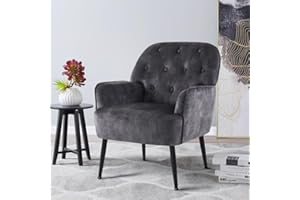 IWMH Skandynawski aksamitny fotel do salonu, wygodny fotel 1-osobowy ze schowkiem, małe krzesło rekreacyjne z podłokietnikami, metalowe nogi do sypialni, toaletki, salonu (szary)