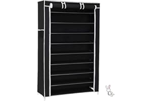 RELOVE Armoire de Rangement Pliable Armoire à Chaussures en Tissu Pliante penderie avec 10 Etagères pour 40 Paires de Chaussures– Garde-Robe Placard Camping (88 * 28 * 160cm (Noir))