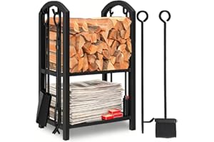 AMAGABELI GARDEN & HOME Amagabeli Estante para leña de Chimenea Estante de registro con 4 Herramientas Estante de Estufa de para Titular de Registro Conjunto Negro