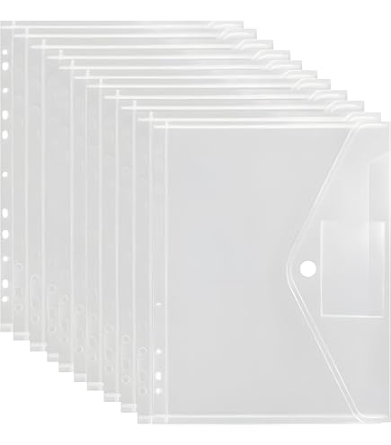 Lot De 30 Pochettes Porte-documents A4 Transparentes - Avec Anneaux à Feuilles Volantes, Fermeture Velcro, Pour Classeur, Organisation Bureau/école