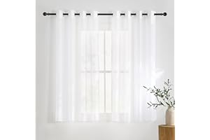 KGORGE Gardinen Kurz Fenster Stores Gardinen mit Ösen 2er Set H 137 x B 140 cm Transparent Weiß Küchenfenster Vorhang Badezimmer Fenster Durchsichtig Voile Vorhänge Weiss Sheer Curtains.