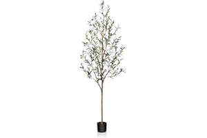 SOGUYI Artificial Olive Tree, 180cm Tall Faux Silk Plant with Natural Wood Trunk and Lifelike Fruits for Home Office Decor - Indoor Fake Potted Tree, 1 Pack