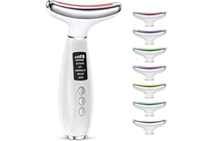 Ehomfory Gesichtsmassagegerät: Face Massager Anti Falten Beauty Gerät 42℃ mit 6 Modi 7 Farben LED Beauty Hautstraffung Lifting Lichttherapie EMS Gua Sha Elektrisch mit Hals Gesicht