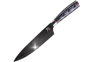 MasterPRO Tetsu | Couteau de Cuisine Japonais 20 cm pour Chef | Parfaits pour couper tous types d'aliments | Cuisine Professionnelle | Renforcés, Équilibrés et avec Revêtement en Titane