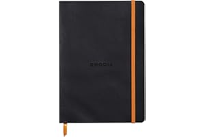 RHODIA 117452C - Carnet Souple Noir - A5 14,8 x 21 cm - Pointillés Dot - 160 pages - Papier Clairefontaine Ivoire 90 g/m² - Marque-Page, Fermeture Élastique - Simili Cuir - Collection Rhodiarama