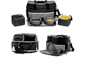 POSH POOCH Dog Travel Bag Pet Owner Multi-Use Dog Outdoor Bag with Locking Safety Zippers, Food and Accessory Bag for Traveling for Dogs, Cats & Pets Includes Bowls, Matt, Tag & Shoulder Strap (Black)