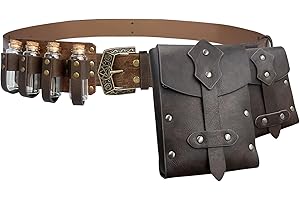 EpicCos 4 PCs Medieval Alchemy Belt Waist Pack Combo with Multiple Potion Bottles, Viking Rivet Belt Side Pouch for Cosplay (Brown B)