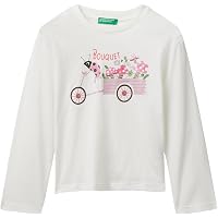 T-shirt United Colors Of Benetton Per Bambine – Maniche Corte, Rib Sul Collo, Strass A Goccia Che Formano Cuori, 100% Cotone, Rosa