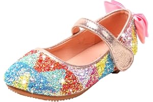 LIQIQI Scarpe Bambina Principessa Scarpe da Ballo Cristallo Ragazze Sandali Danza Scarpe con Strass Arco Arcobaleno Brillante Paillettes Scarpe Doudou Scarpe di Cuoio Fondo Morbido Nuovo 24-38