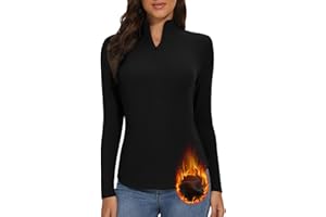 WOWENY Camicia Termica da Donna con Zip a 1/4 Manica Lunga Collo Alto in Pile Colletto alla Coreana Mezza Zip Felpa Pullover Caldo