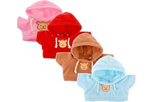 ChAusa 4 Pcs Plush Bear Clothes Bear Hoodie Doll Costume Animal Sweater Cute Tiny Clothes Plush Doll Outfits Accessories Fit Most 10-12 Inch Bears(Blue, Red, Brown and Pink)